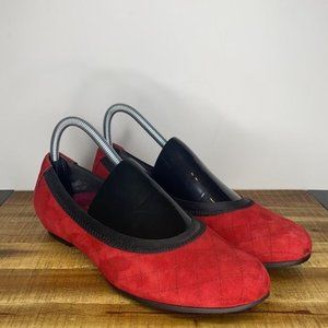 Munro Quilted Red Velvet Slip-On Flats: Size 8